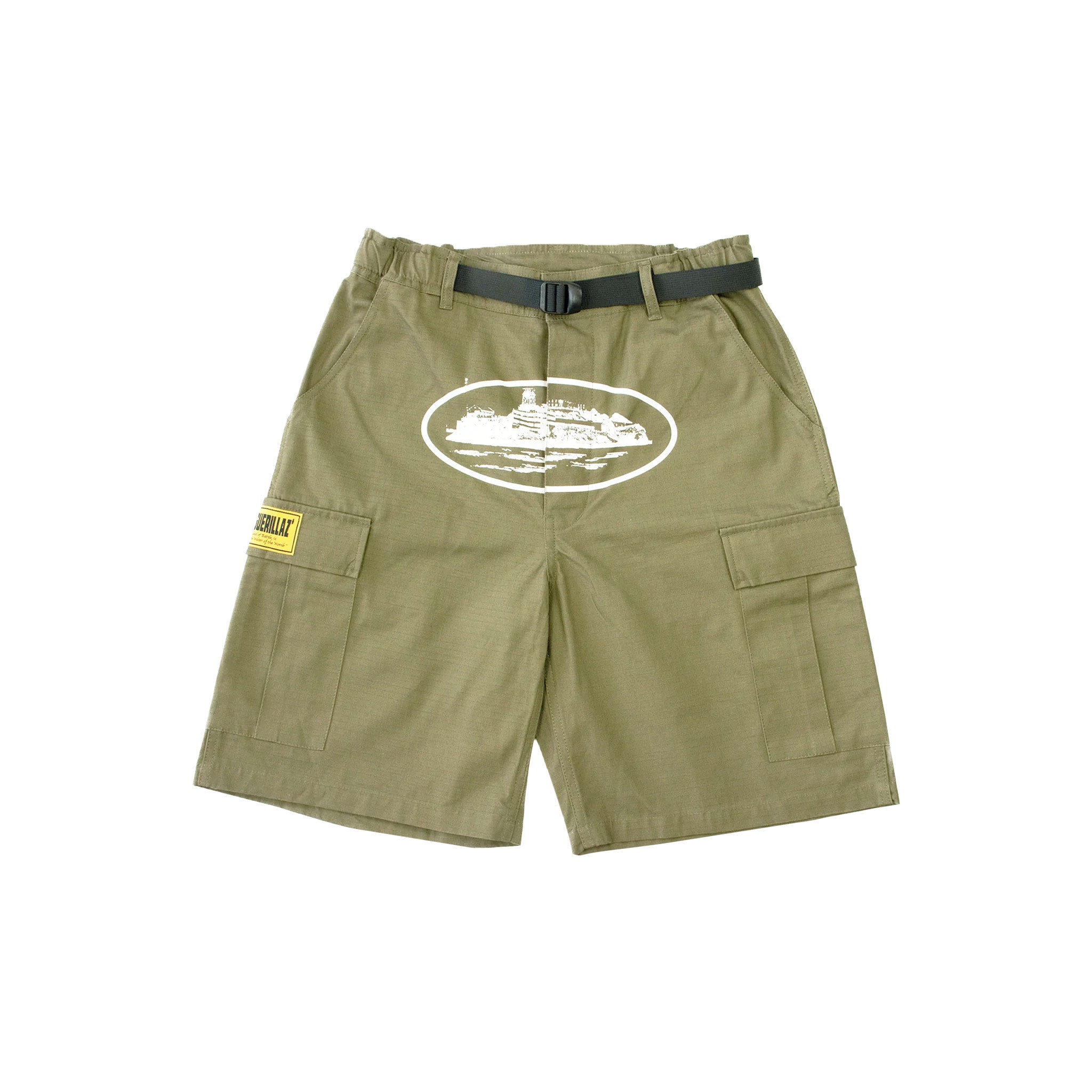 Corteiz Alcatraz Cargo Shorts – Khaki Green FRONT | Australia New Zealand