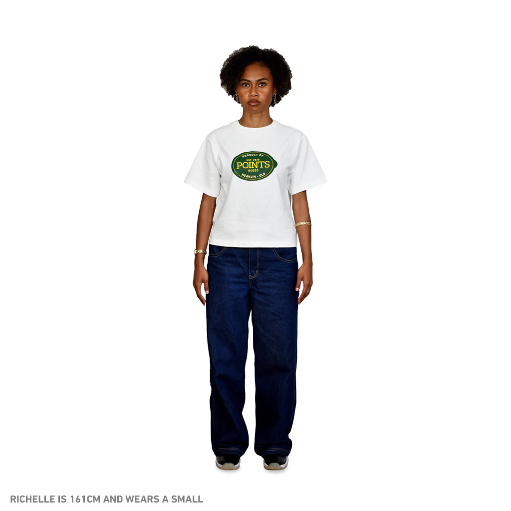 Points Fruit Sticker Tee - White | Australia New Zealand SIZE GUIDE FEMALE