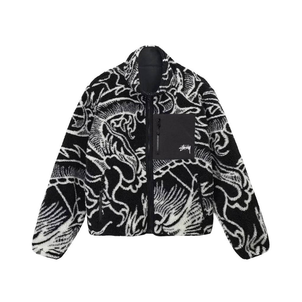 Stussy Reversible Dragon Sherpa Jacket – Black/ Natural | Australia New Zealand FRONT