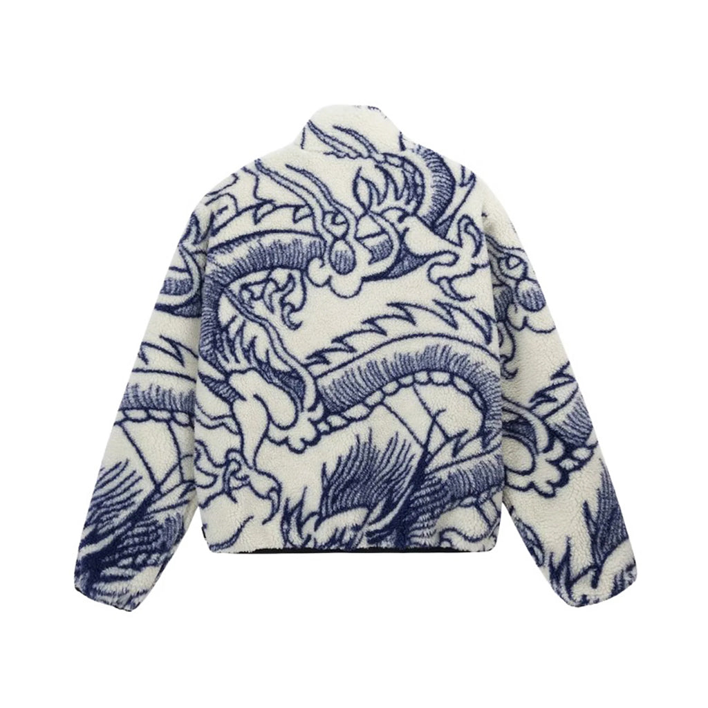 Stussy Reversible Dragon Sherpa Jacket – Natural/ Blue | Australia New Zealand BACK