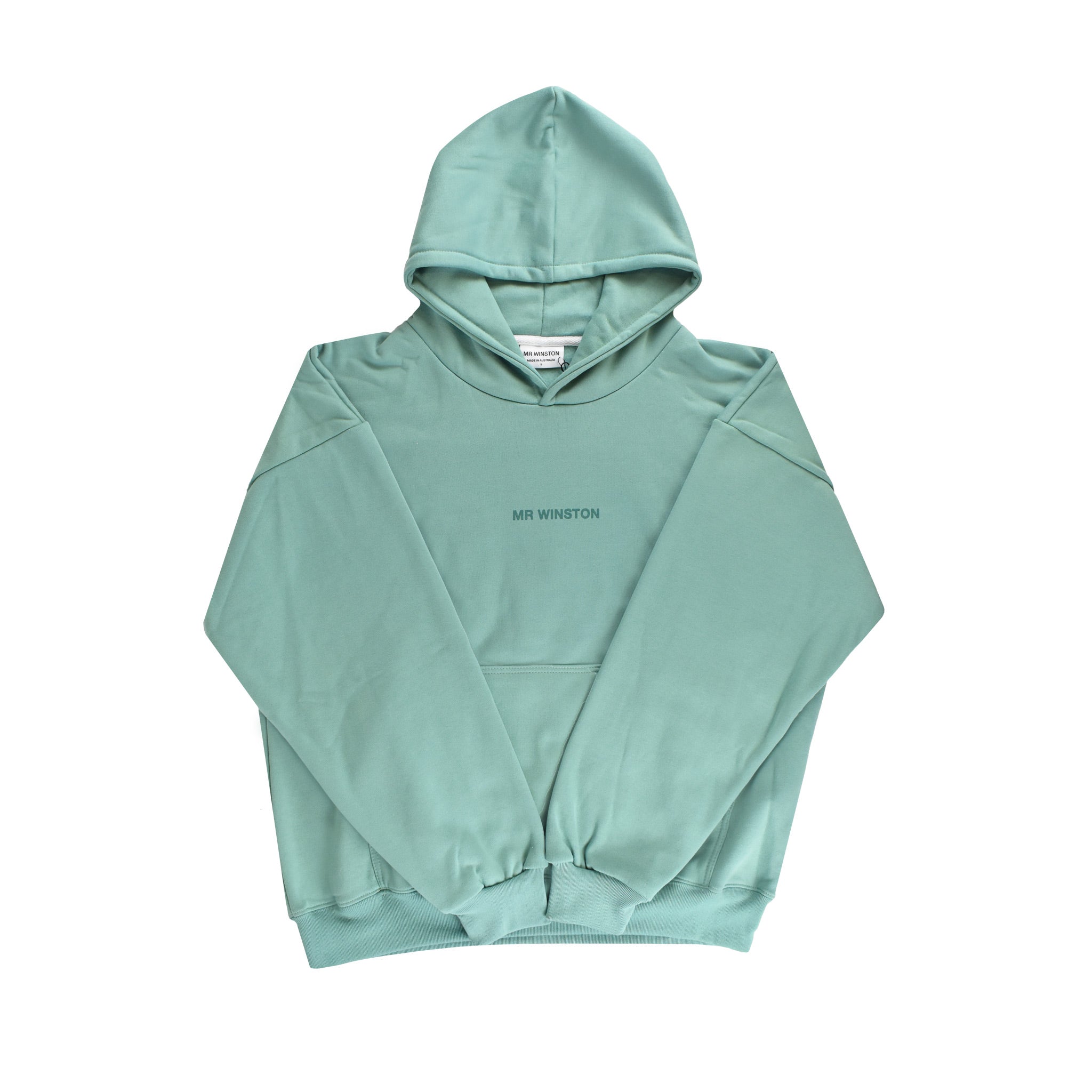 Mr Winston Co. Vintage Puff Hooded Sweat - Sage/ Sea Green FRONT | Australia New Zealand