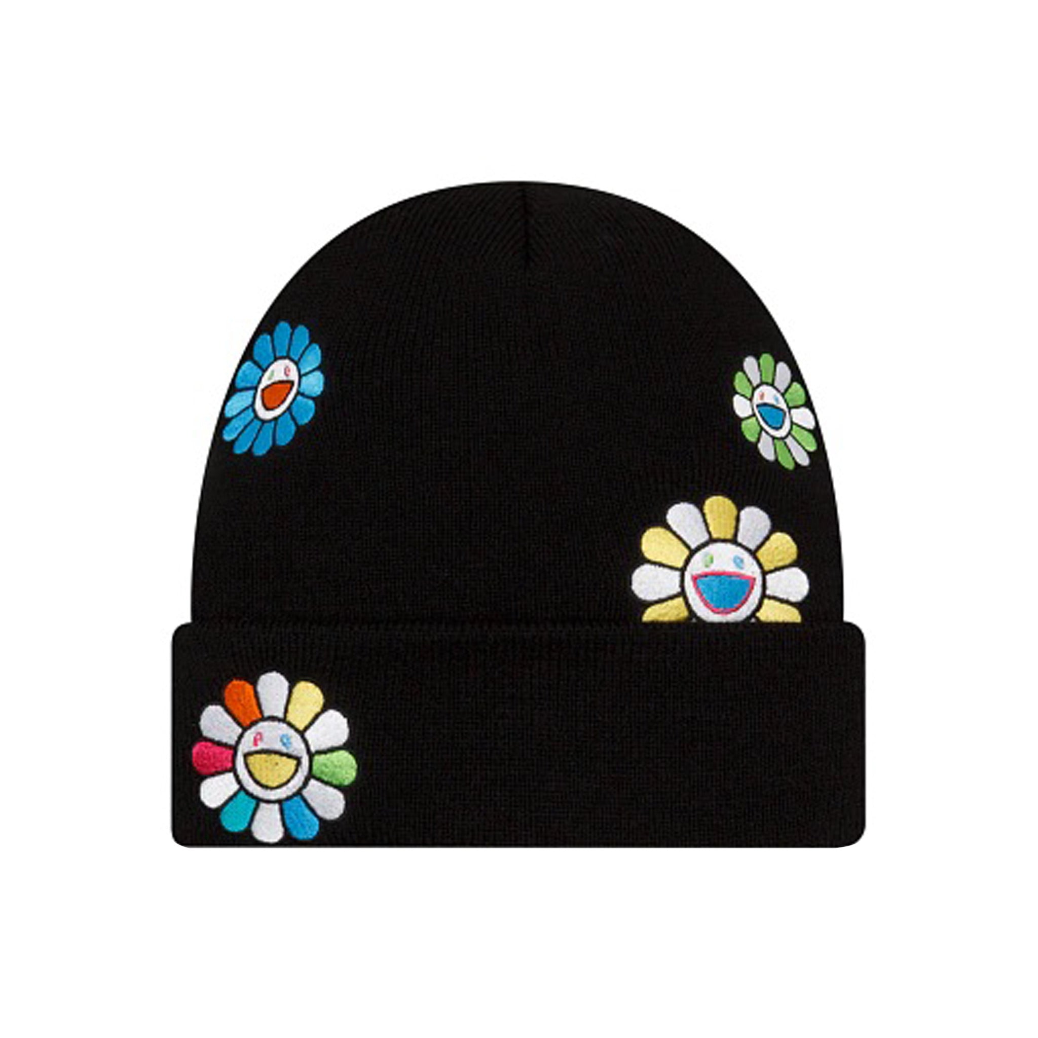 Takashi Murakami x New Era Flower All Over Cuff Knit Beanie – Black | Australia New Zealand | Front