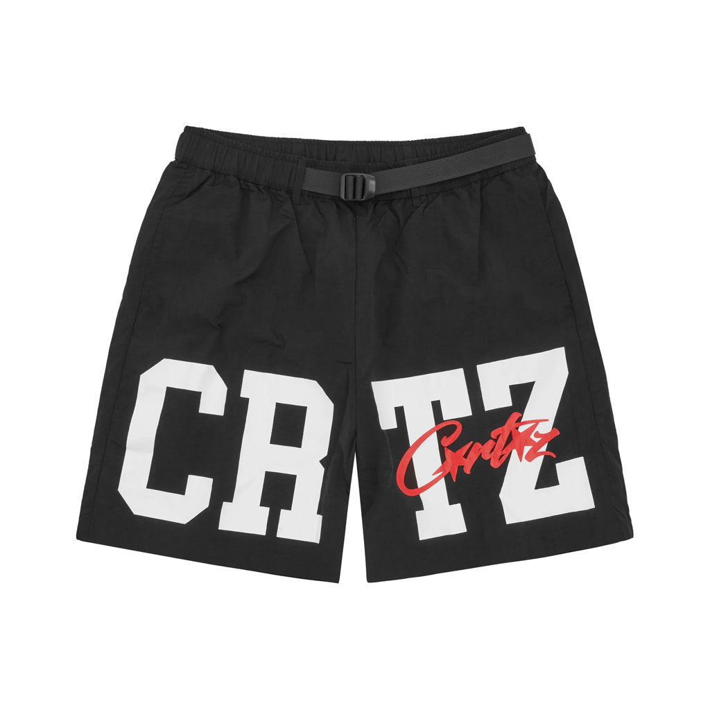 Corteiz CRTZ Nylon Shorts – Black FRONT | Australia New Zealand 