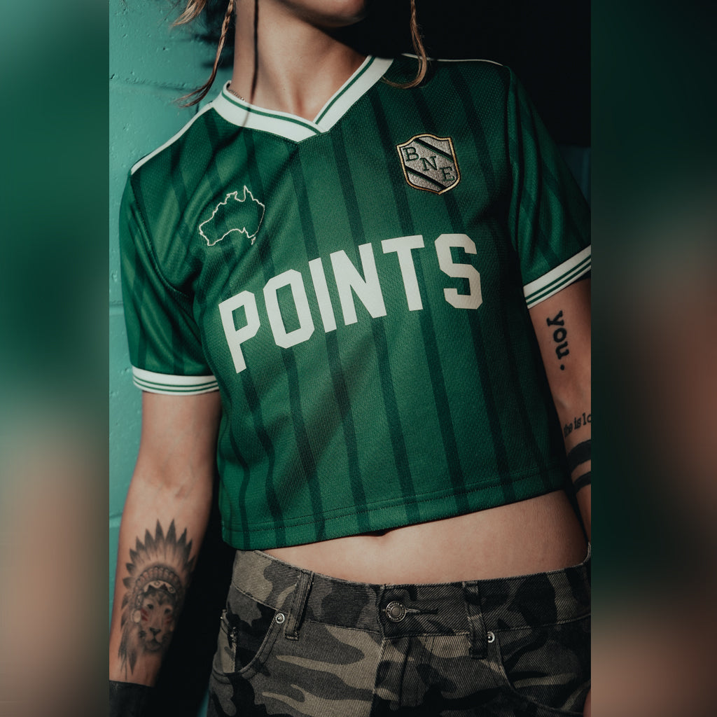 Points Cropped Football Jersey - Green | Australia New Zealand Close up