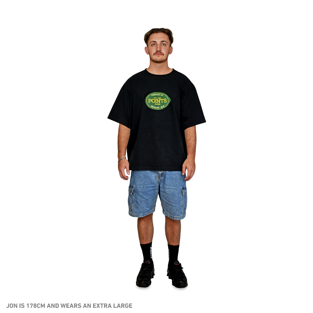 Points Fruit Sticker Tee - Black | Australia New Zealand SIZE GUIDE MALE