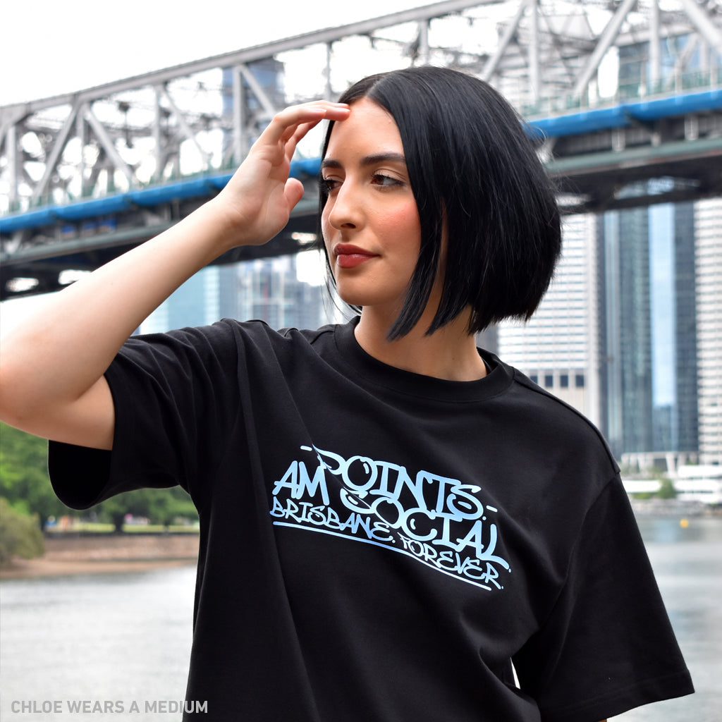 Points x AM Social Tee - Black BACK Australia New Zealand FRONT LADIES
