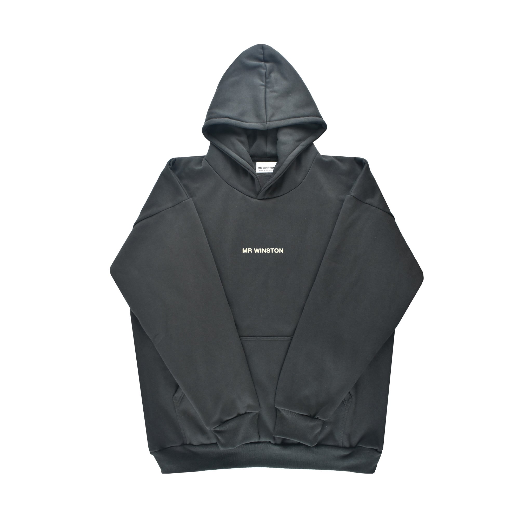 Mr Winston Co. Vintage Puff Hooded Sweat - Black/ Charcoal FRONT | Australia New Zealand
